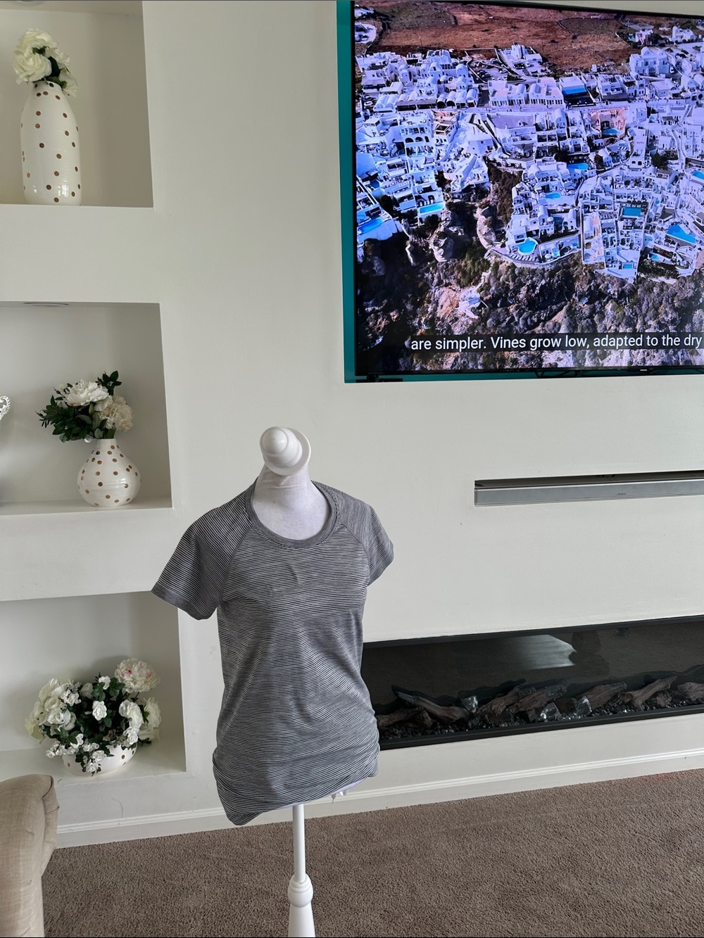 lululemon athletica Gray Striped Short Sleeve Top